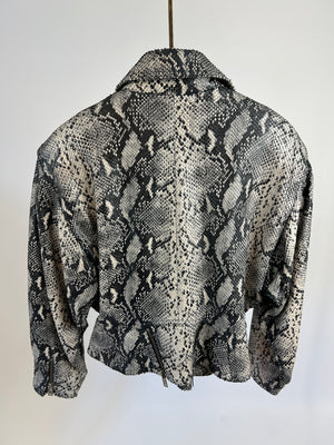 Iro Off-White, Black Python Print Leather Jacket with Silver Zip Detail Size 40 (UK 12)