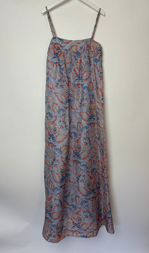 Zimmermann Blue Floral Print Maxi Dress with Embellished Straps Size 0 (UK 8)