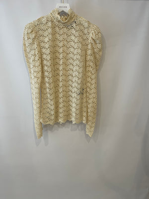 Isabel Marant Cream Crochet Long-sleeve Top with Puffy Sleeves Size FR 38 (UK 10)