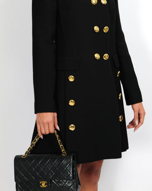 Dolce & Gabbana Black Double-Breasted Coat with Gold Buttons Size IT 44 (UK 12)
