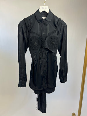 Burberry Black Long-Sleeve Shirt with Crochet Bralette Detail Size UK 6