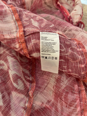 Zimmermann Pink Silk Abstract Printed Long-Sleeve Mini Dress Size 0 (UK 8)