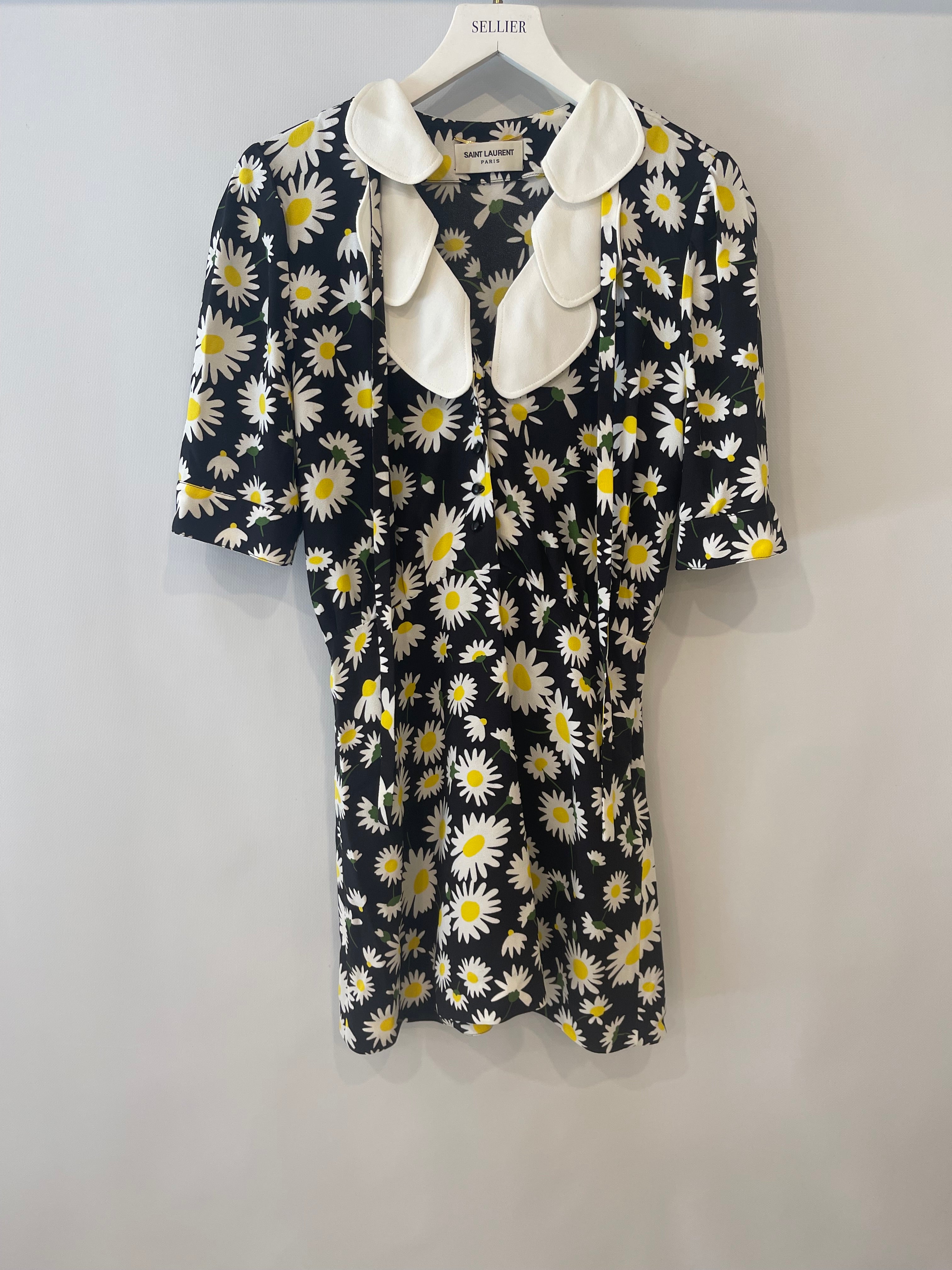 Saint Laurent SS20 Black, Daisy Print Mini Dress with Petal