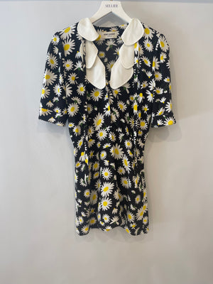 Saint Laurent SS20 Black, Daisy Print Mini Dress with Petal Collar Detail Size FR 36 (UK 8) RRP £1,600