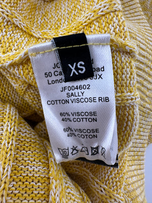 Joseph Yellow & White Knitted Maxi A-Line Skirt with Black Hem Detail Size XS (UK 6)