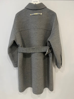 Fendi Grey Wool Belted Coat with FF Logo Lining Gold Logo Buttons Size IT 42 (UK 10) RRP £3,600