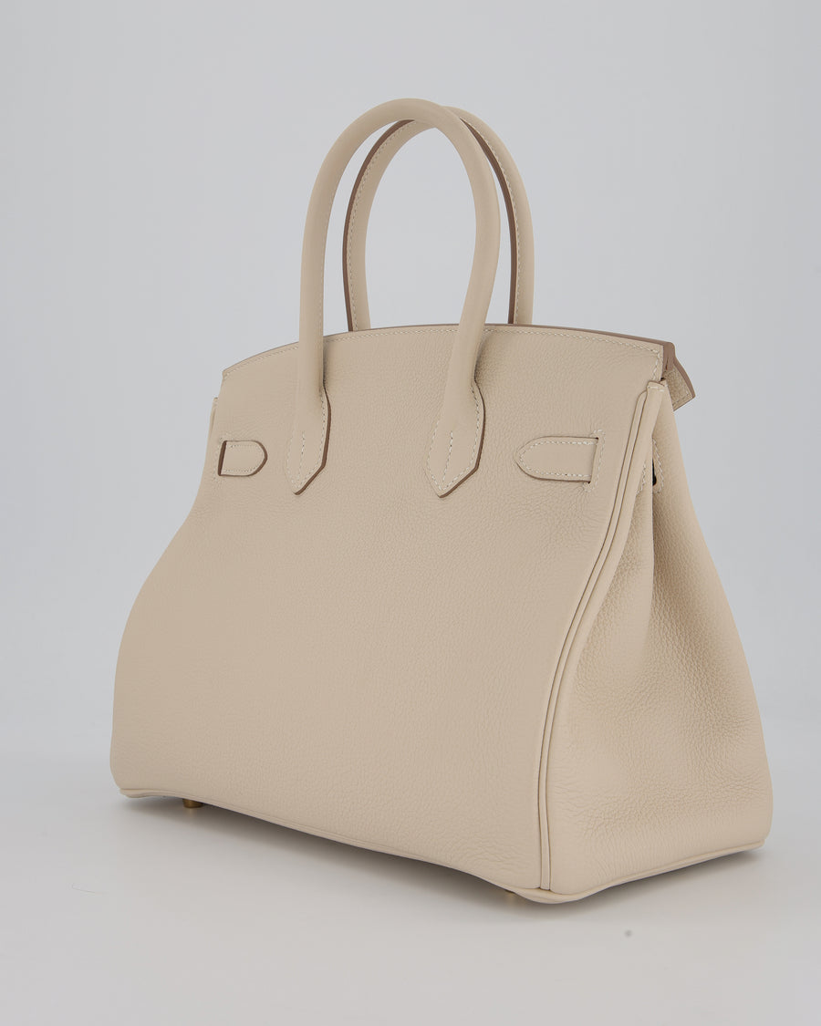 *RARE* Hermès Birkin 30 Retourne Bag in Craie Togo Leather with Gold Hardware