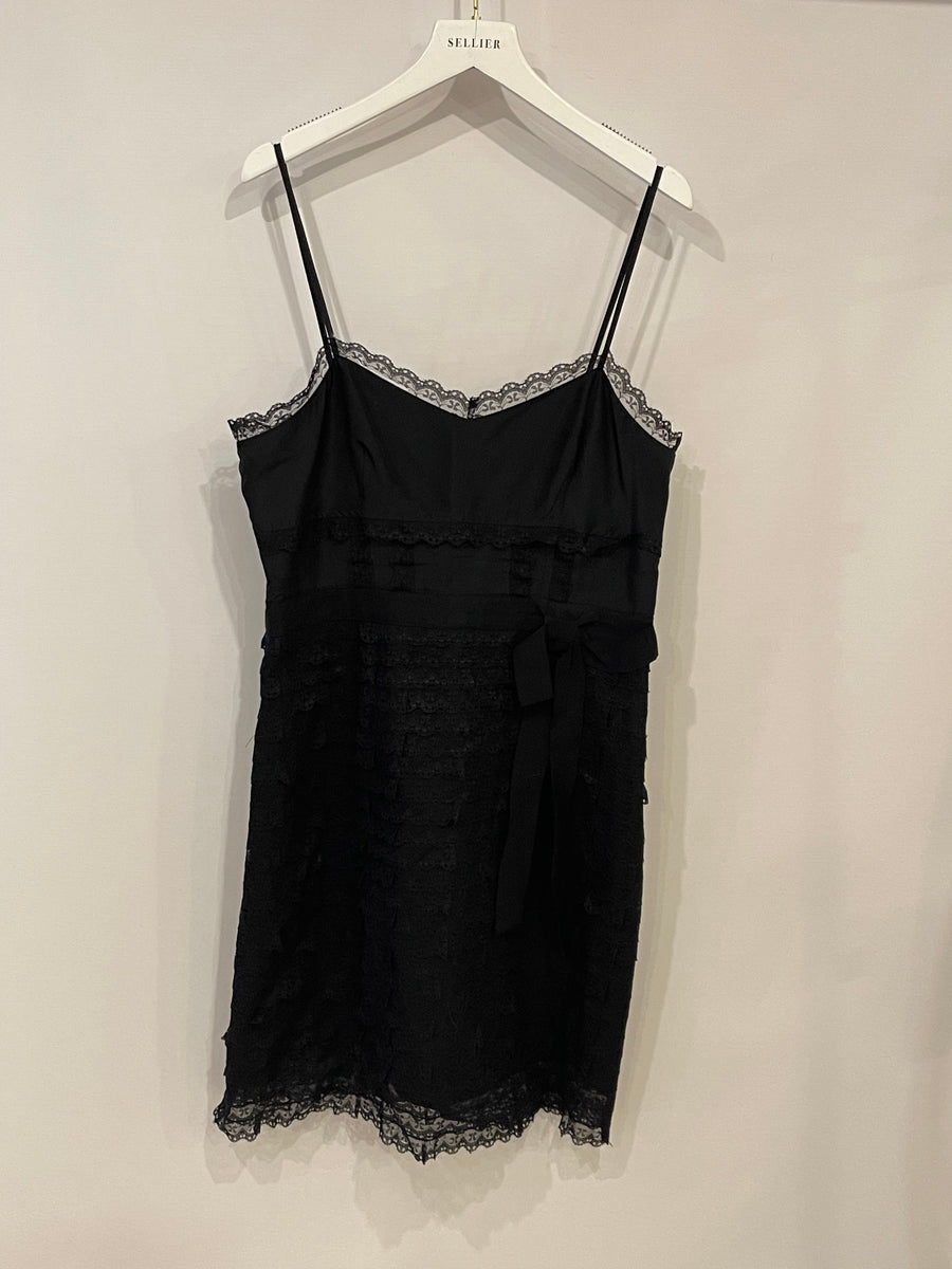 Red Valentino Black Lace Lingerie Style Mini Dress with Bow Detail Size M (UK 10)