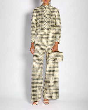Chanel Pastel Yellow & Black Two Piece Tweed Jacket and Trouser Set Size FR 36/38 (UK 8/10)
