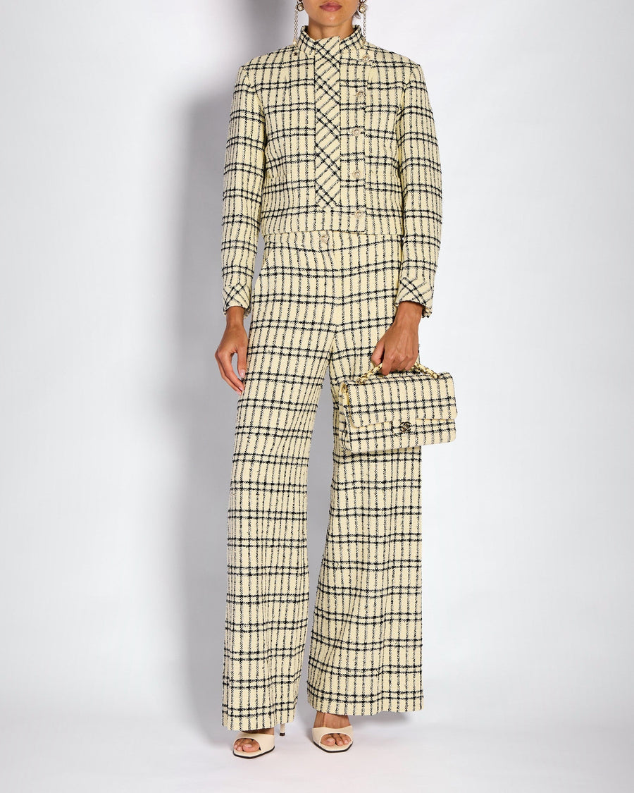 Chanel Pastel Yellow & Black Two Piece Tweed Jacket and Trouser Set Size FR 36/38 (UK 8/10)