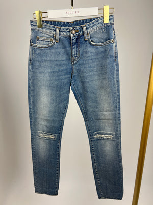 Saint Laurent Blue Denim Skinny Jeans with Distressed Effect Size UK 6