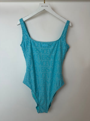 Versace x Dua Lipa Blue Terry Logo Low Back Swimsuit Size S