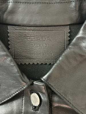 Prada Vintage Black Leather Shirt Jacket with Silver Button Detail IT 38 (UK 6)