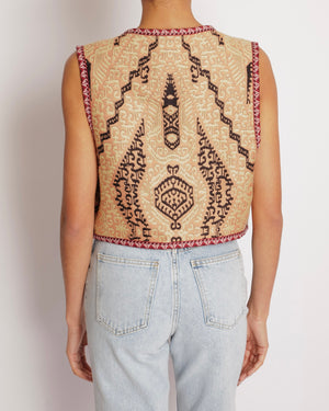 Etro Beige, Red and Black Aztec Sleeveless Gilet with Abstract Print Details Size IT 42 (UK 10)