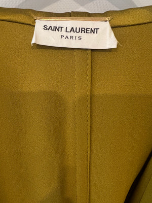 Saint Laurent Olive Green Silk Belted Jacket and Trouser Set with Hood Size FR 36/38 (UK 8/10)