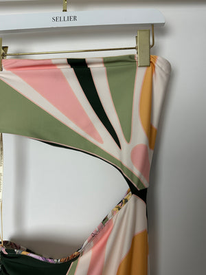 Agua Bendita Pink Orange and Green One Shoulder Cut Out Midi Dress Size S (UK 8)