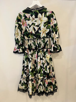 Dolce & Gabanna Black Floral Mini Dress with Lace Details Size IT 42 (UK 10)