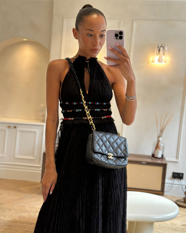 Chanel Black Small Single Flap Cross-Body Bag in Goatskin Leather with Gold & Black Hardware