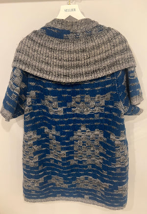 Missoni Blue and Grey Wool Long Knitted Short Sleeved Cardigan Size IT 42 (UK 10)