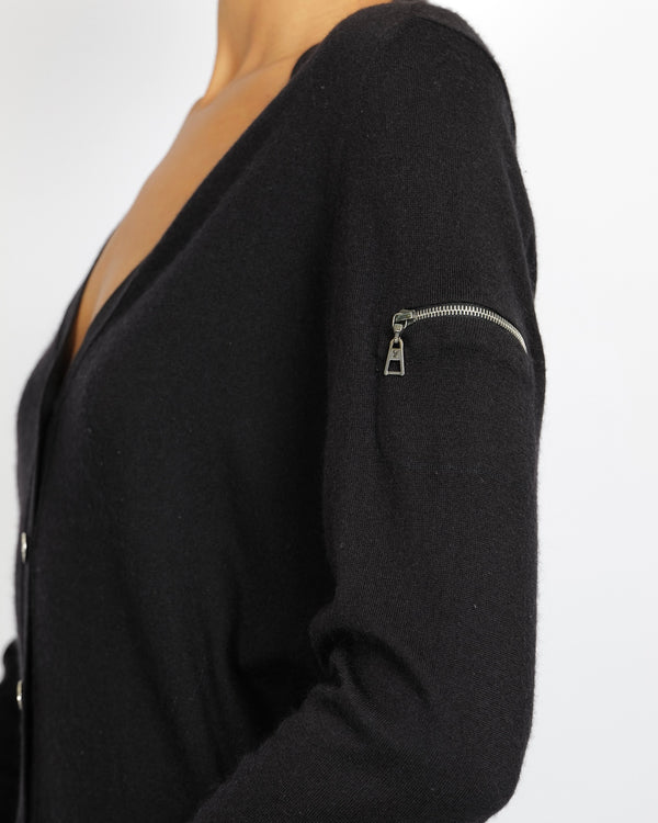 Louis Vuitton Black Cardigan with Silver LV Logo Buttons and Zipper Detail Size S (UK 8)