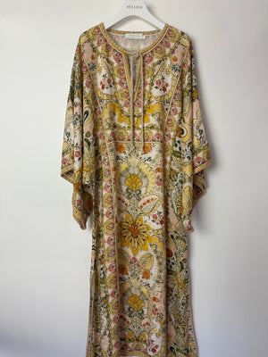 Zimmermann Laurel Floral Linen Kaftan Dress With Tie Detail Size 0 (UK 8)