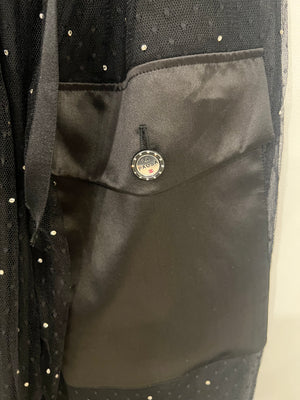 Chanel La Pausa Cruise 2019 Black Tulle Polka Dot Top and Trousers Set with Crystals and Satin Details Size FR 34 (UK 6)