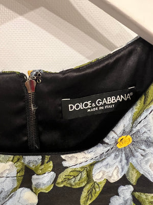 Dolce & Gabbana Black Sleeveless Mini Dress with Blue Floral Prints Size IT 42 (UK 10)