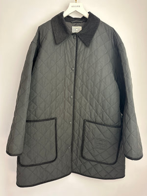 Totême Black Barn Quilted Oversized Jacket with Corduroy Collar and Trim Details Size L