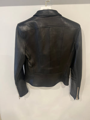 Balmain Black Leather Jacket with Silver Zippers Detail Size FR 40 (UK 12)