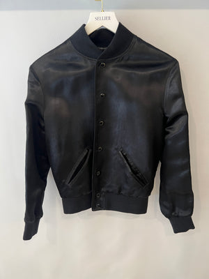Saint Laurent Black Satin Bomber Jacket with Multicolour Glitter and Leather Shark Detail and "Sweet Dreams" Embroidery Size FR 36 (UK 8)