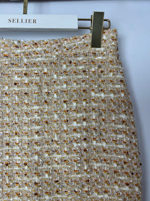 Alessandra Rich Beige, Yellow and Orange Tweed Midi Skirt Size IT 40 (UK 8)