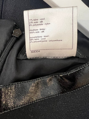 Chanel Black Mini Dress with Patent Leather Effect Trim Details and Globe CC Logo Button Size FR 34 (UK 6)