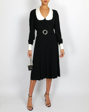 Alessandra Rich Black Midi Dress with White Collar and Cuff Details an Sellier Alessandra Rich Black Midi Dress with White Collar and Cuff Details an Sellier