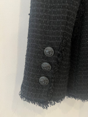 Chanel 09P Black Tweed Jacket with Black CC Logo Buttons Size FR 38 (UK 10)