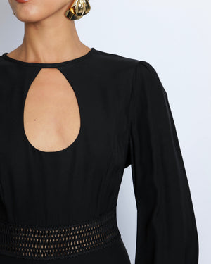 Zimmermann Black Long-Sleeved Maxi Dress with Front Cut-Out and Net Waistband Detail Size 2 (UK 12)