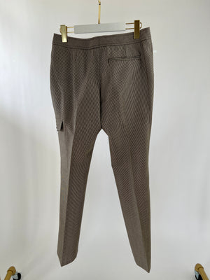 Yves Saint Laurent Brown Houndstooth Straight leg Tailored Trousers with Brown Leather Button Details Size FR 38 (UK 10)