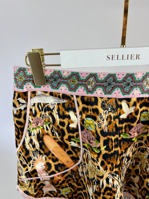 Camilla Leopard Print Shirt and Shorts Set with Pink Lining and Crystal Details Size S (UK 8)