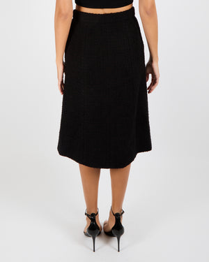 Chanel 20K Black Tweed Midi Skirt with Polished Gold CC Logo Buttons and Scalloped Trim Detail Size FR 36 (UK 8)