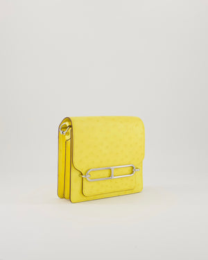 Hermès Mini Roulis 18 in Jaune Citron Ostrich Leather with Palladium Hardware