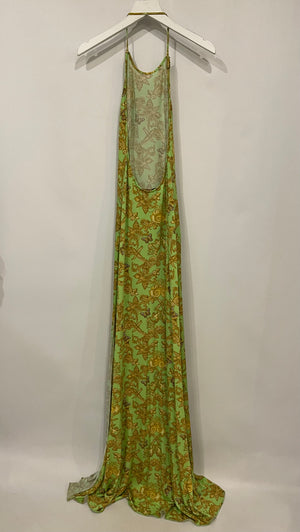 Versace Green Backless Maxi Beach Dress with Gold Prints and Logo Detail IT 42 (UK 10)