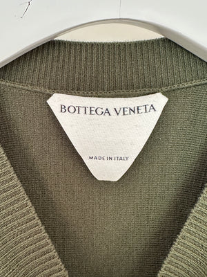 Bottega Veneta Khaki Green Balloon-Sleeve Wool Knee-Length Dress Size XS (UK 6)