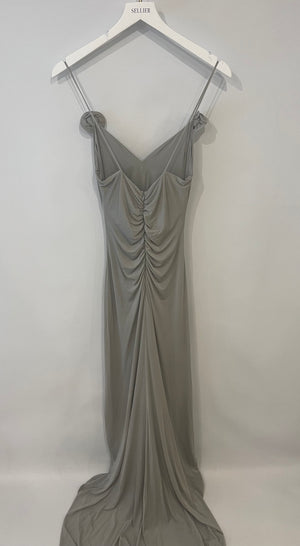 Magda Butrym Grey Maxi Dress with Ruch Detail and Rose Apliquee Size FR 34 (UK 6) RRP £1,450
