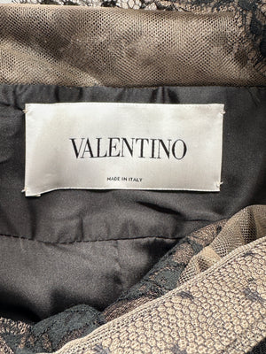 Valentino Black Long Sleeve Lace See Through Mini Dress with Leather Skirt Detail Size IT 40 (UK 8)