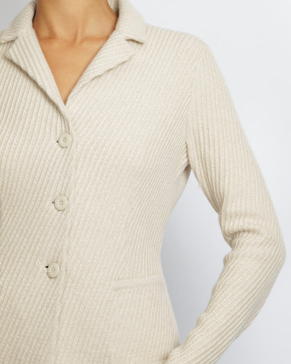 Loro Piana Beige Baby Cashmere Knitted Blazer Jacket with Beige Buttons Size IT 38 (UK 6)