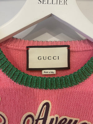 Gucci Pink L'Aveugle Par Amour Tiger Wool Knit Long Sleeve Jumper Size M (UK 10)