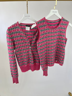 Chanel Intarsia Knit Cashmere Cardigan and Top Set Size FR 40 (UK 12)