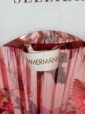 Zimmermann Pink Silk Floral Long-Sleeved Maxi Dress with Belt Size 1 (UK 10)