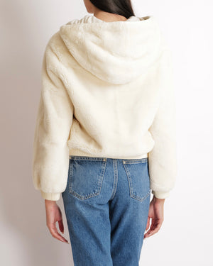Hermès Cream Cashmere and Shearling Zip Up Hooded Jacket with Leather Cuff and Waistband Details Size FR 36 (UK 8) RRP £13,750