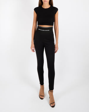 Alexander Wang Black High Waisted Trousers with Logo Waistband and Silver Side Zippers Size US 4 (UK 8) RRP £500
