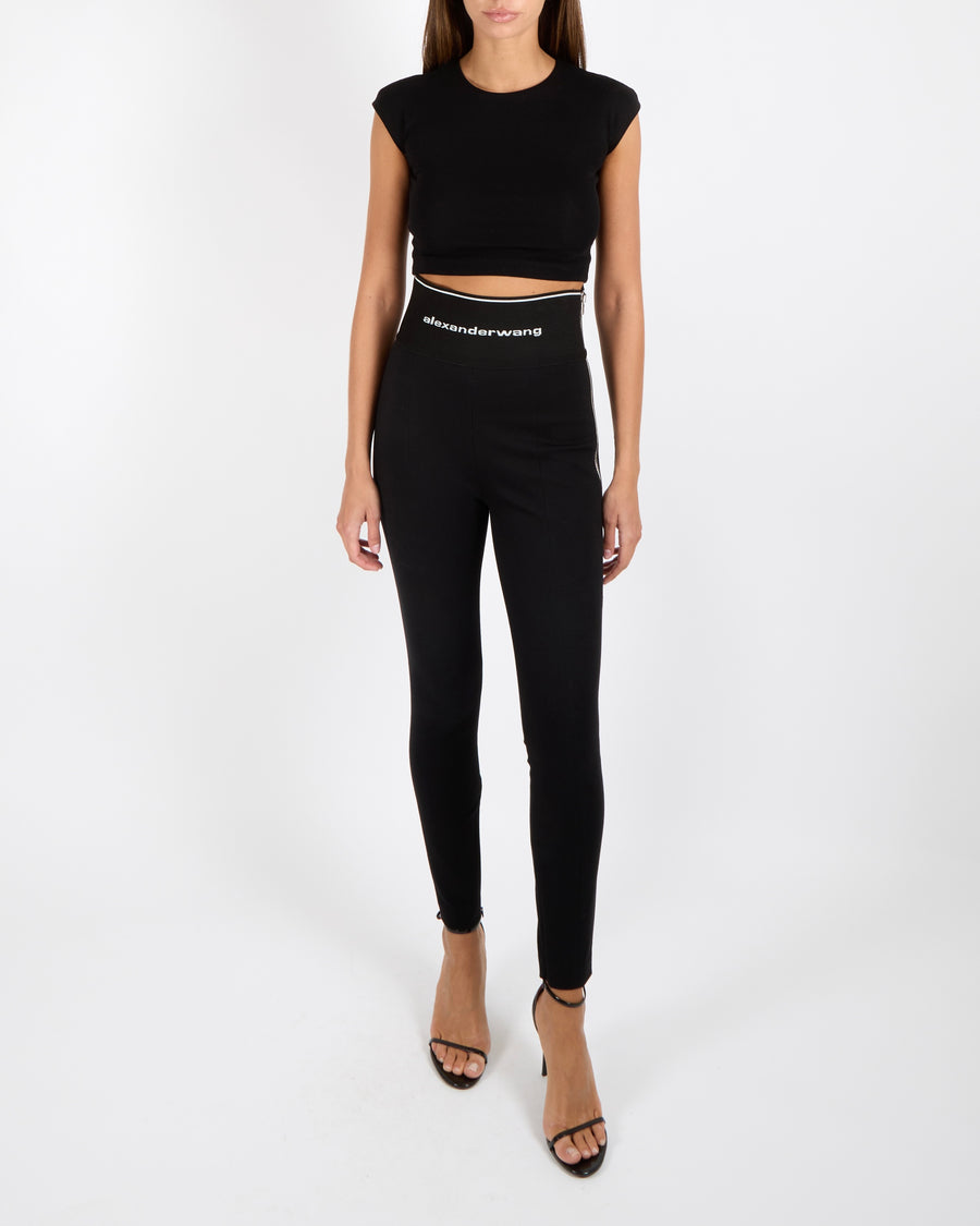 Alexander Wang Black High Waisted Trousers with Logo Waistband and Silver Side Zippers Size US 4 (UK 8) RRP £500